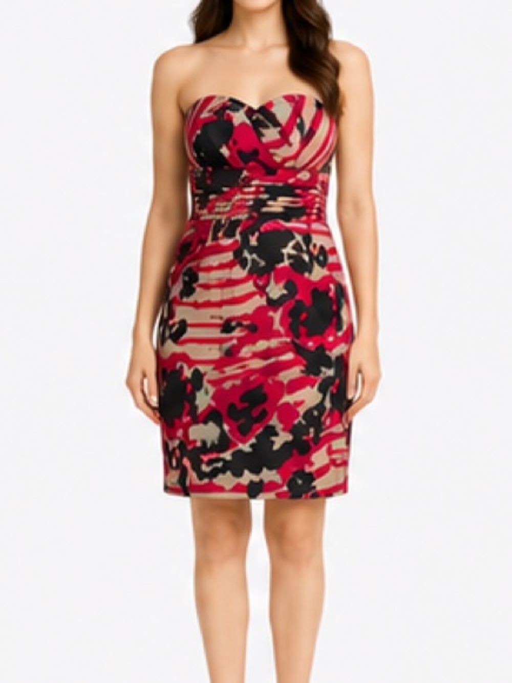 The Limited Strapless Cocktail Dress in Fuchsia, Beige & Black